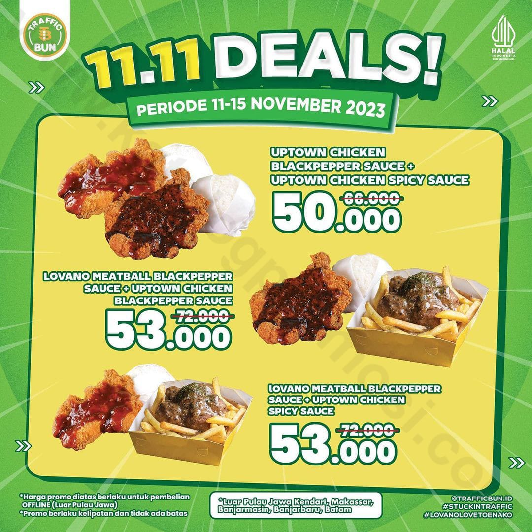 11.11, Promo makan hemat, Traffic Bun, Traffic Bun 11.11 DEALS, Diskon makanan, 11 November, Promo kuliner, November 2023, makan berdua, Makan hemat Traffic Bun