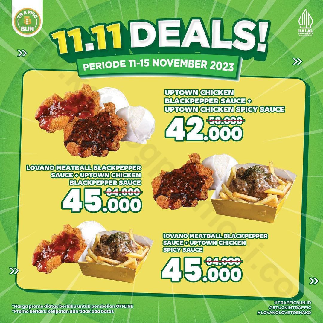 11.11, Promo makan hemat, Traffic Bun, Traffic Bun 11.11 DEALS, Diskon makanan, 11 November, Promo kuliner, November 2023, makan berdua, Makan hemat Traffic Bun