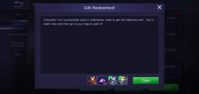 Kode redeem mobile legends 6 agustus