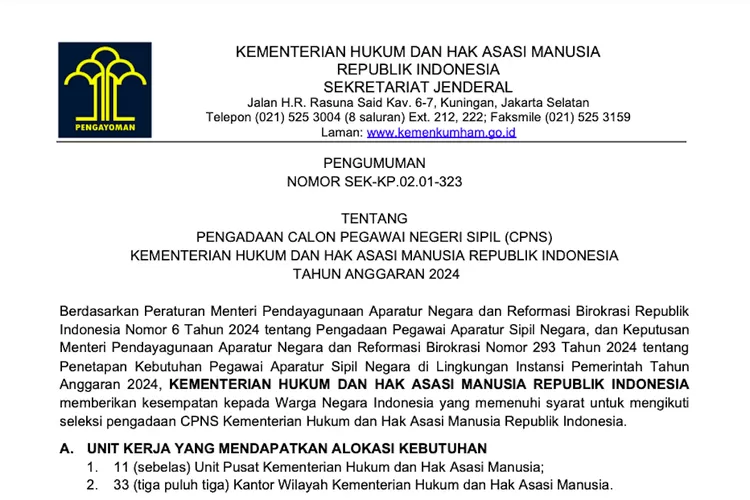 Pendaftaran CPNS Kemenkumham 2024 Resmi Dibuka! Cek Jadwal, Lokasi