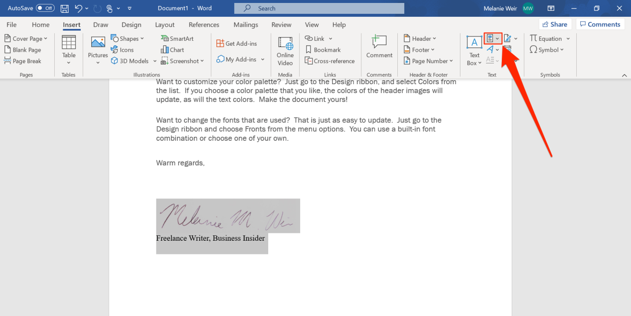Signature word digital document create insert save resizing Cara membuat ttd di word